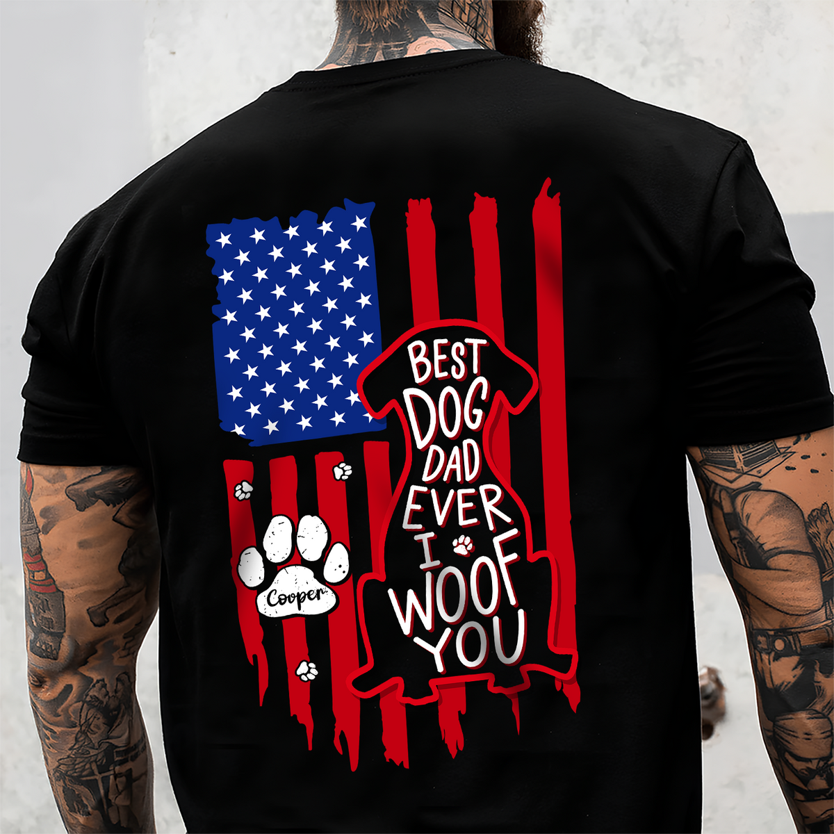 Personalized Best Dog Dad Ever We Woof You With US Flag Back Dark Shirt - Gift For Dog Lovers HO82 902860