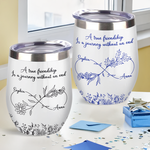 Personalized Gift True Friendship Without An End Toile De Jouy Wine Tumbler LM32 893997