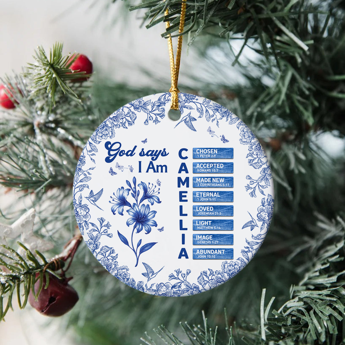 Custom Name Letter And Flower Toile De Jouy Style God Says I Am Ceramic Ornament LM32 895399