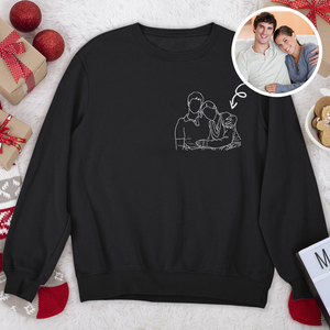 Custom Portrait Photo Drawing Style Couple Dark Shirt Gift For Valentine's Day HO82 900746