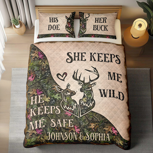 She Keeps Me Wild Personalized Hunter Couple Quilt Bedding Set Gift For Couple, Husband, Wife CH07 895478