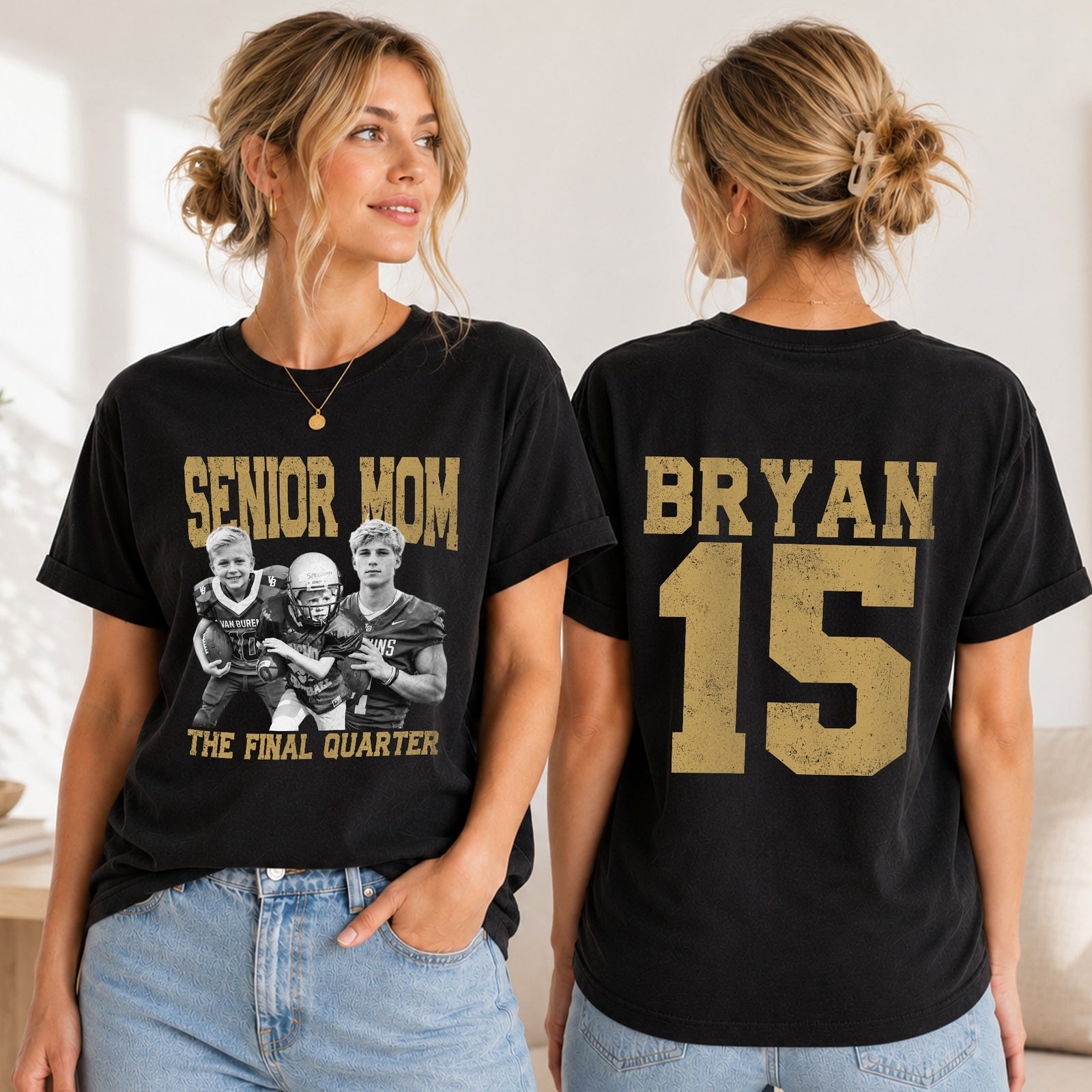 Custom Senior Dad Mom Football Comfort Shirt, Personalized Photo Tee with Name & Number Back, The Final Quarter, Class of 2027 Gift HO82 903214