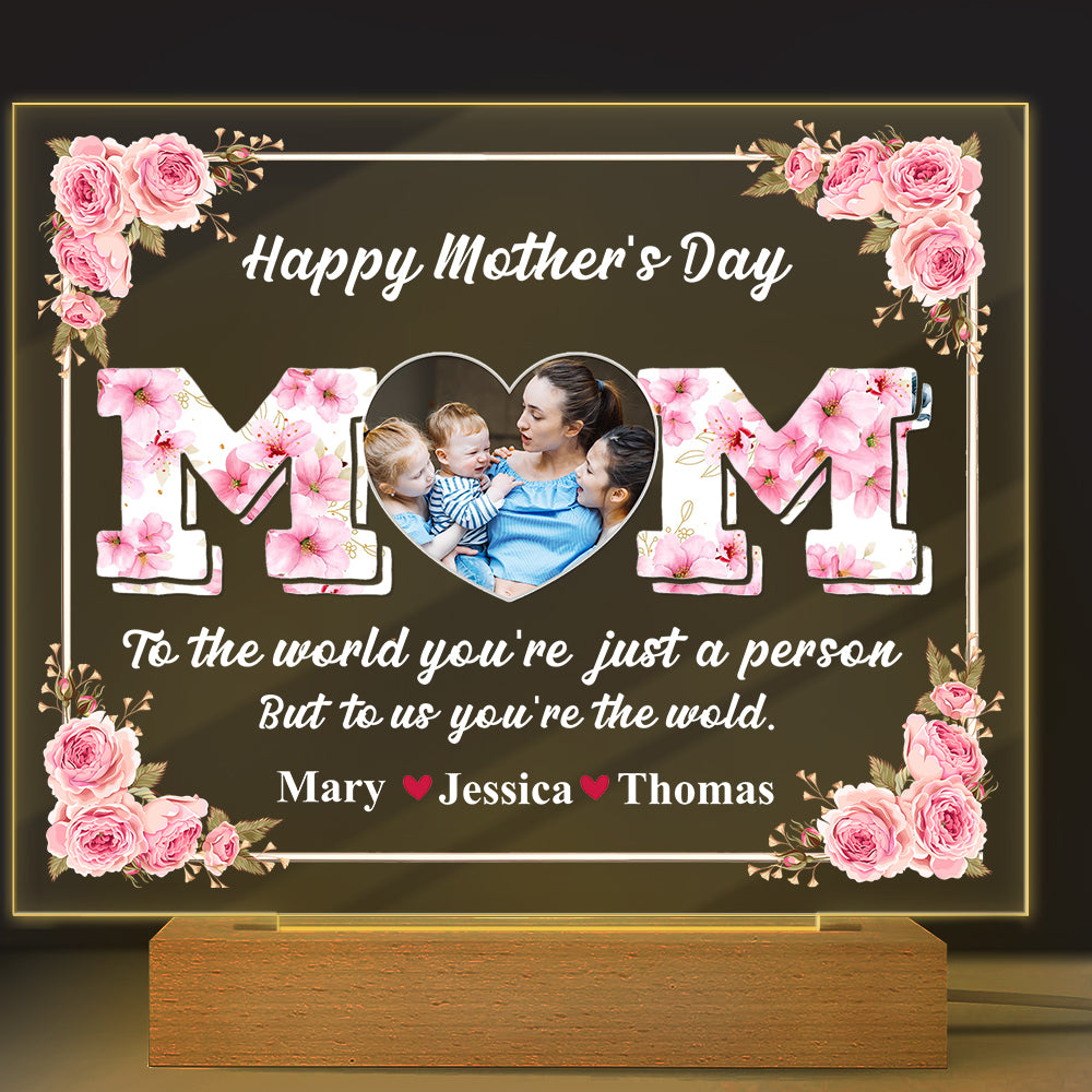 Mom, To Me You're The Wold Custom Photo Acrylic Plaque LED Night Light Mothers Day Gift For Mom CH07 895276