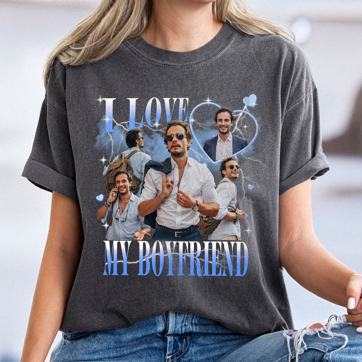 Custom Photo I Love My Boyfriend/Girlfriend Vintage Style Couple Comfort Shirt HO82 894902