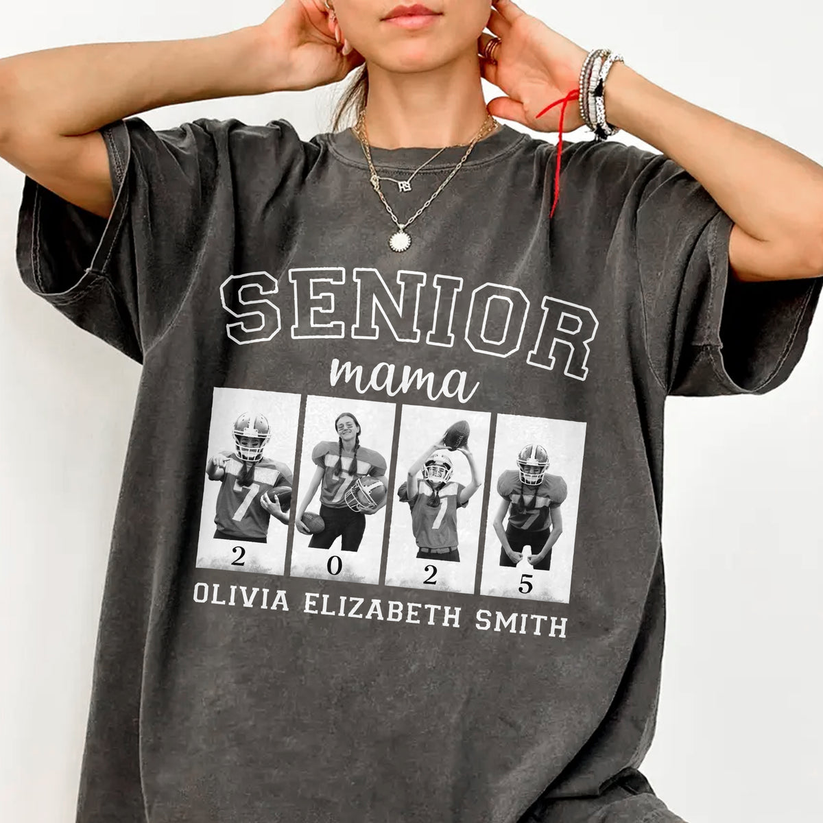Custom Photo Senior Football Mama Comfort Color Shirt Gifts For Football Mom, Football Lover CH07 899444