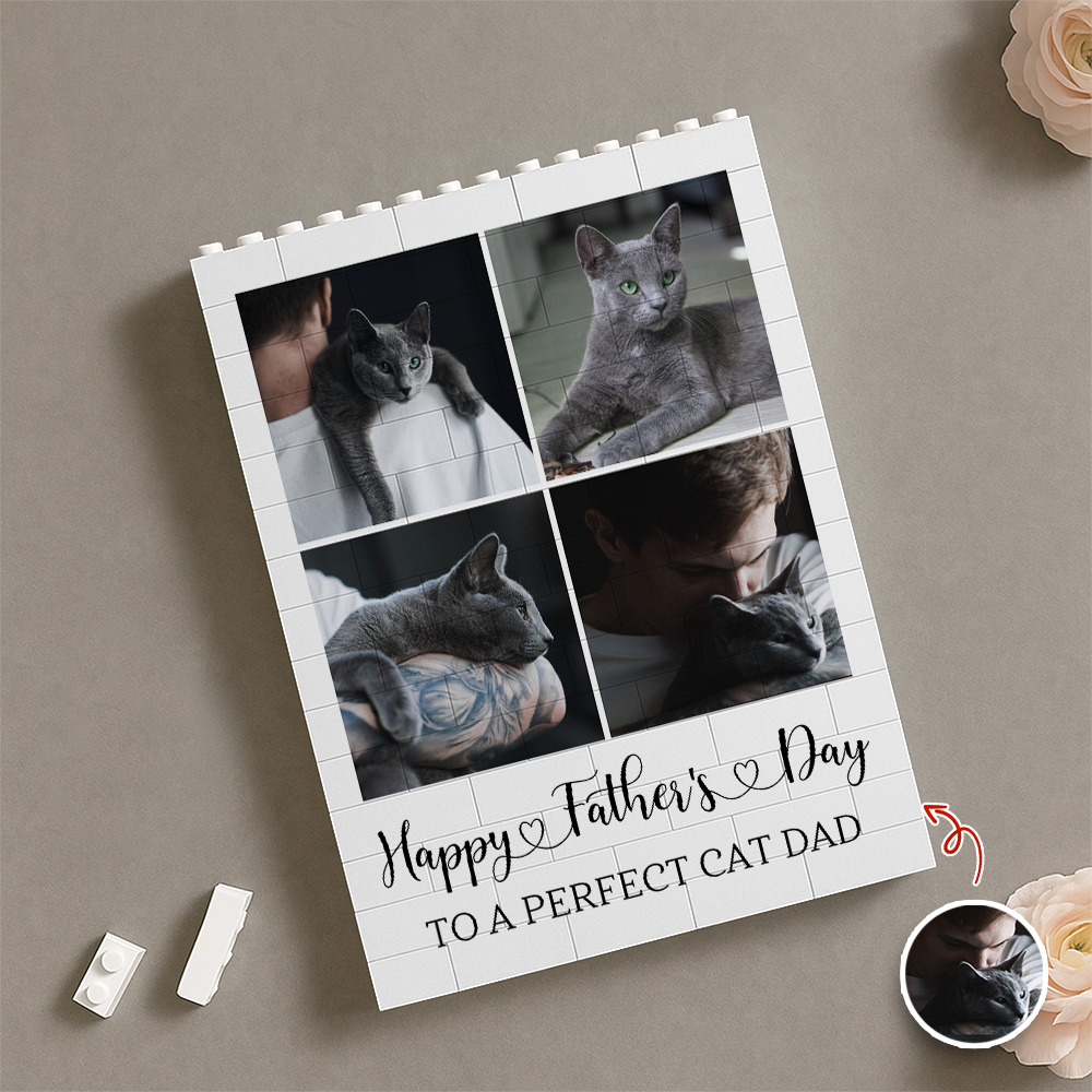 Custom Photo Happy Father’s Day To A Perfect Cat Dad Building Block TH10 170009