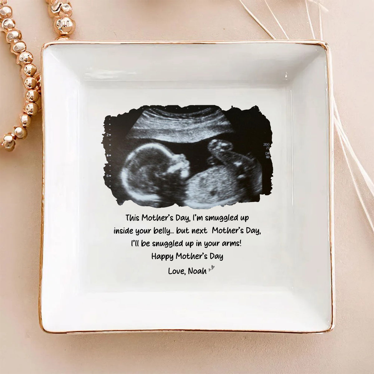 Personalized Baby Ultrasound Jewelry Dish – Pregnancy Announcement Gift, First Mother’s Day Gift from Bump LM32 899795