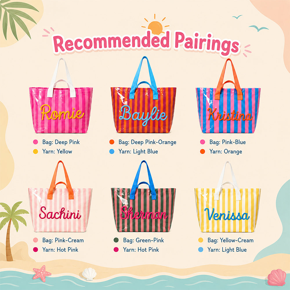 Custom Name Striped PVC Beach Tote Bag Personalized Summer Gift CH07 911862