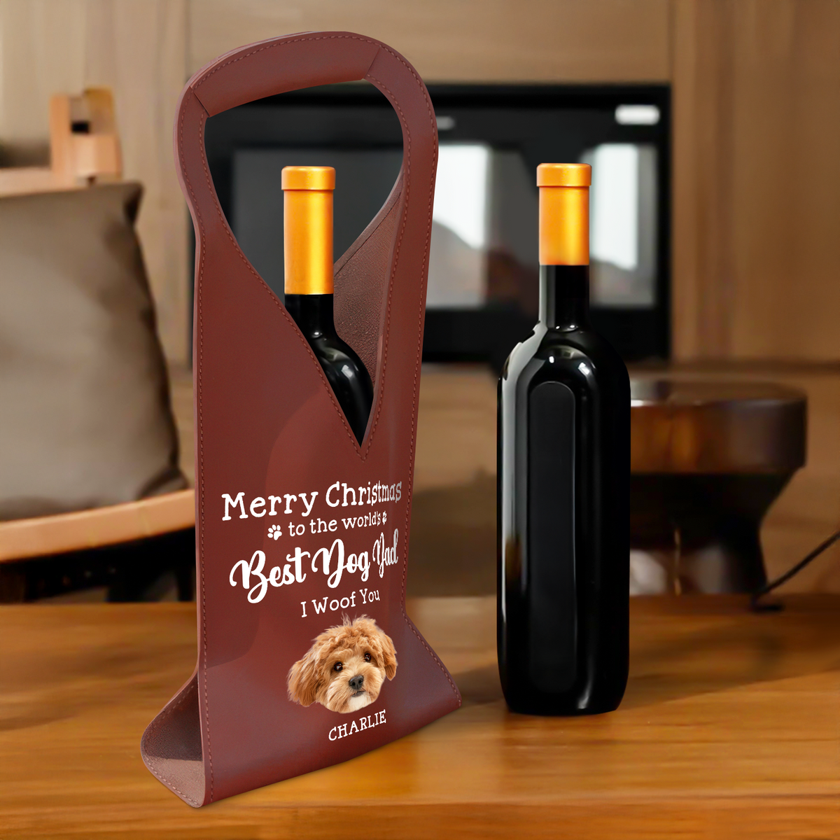 Custom Photo To The World's Best Dog Dad Leather Wine Bag HA75 892910