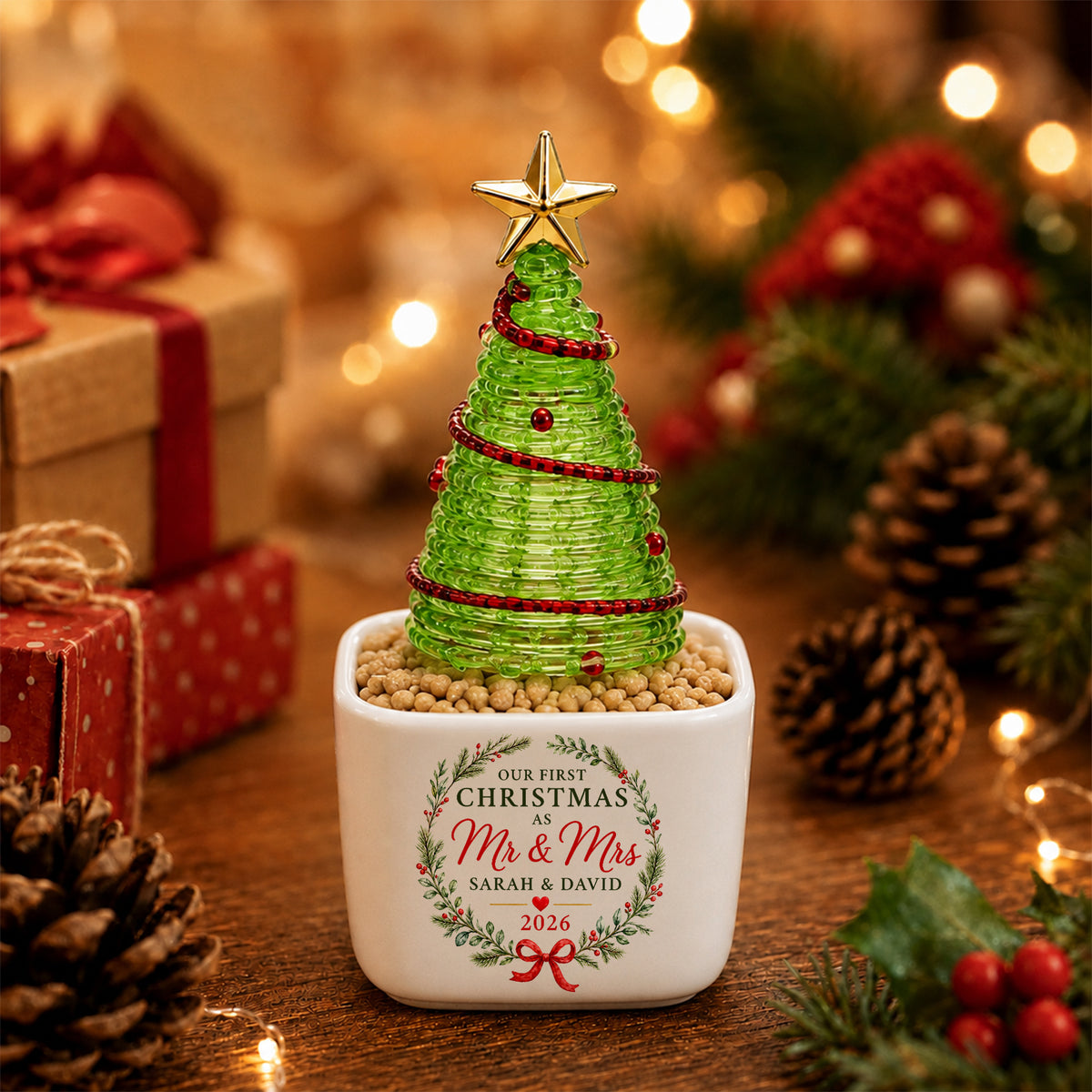 Personalized Initial Name Family Mini Ceramic Pot with Glass Christmas Tree HO82 903518