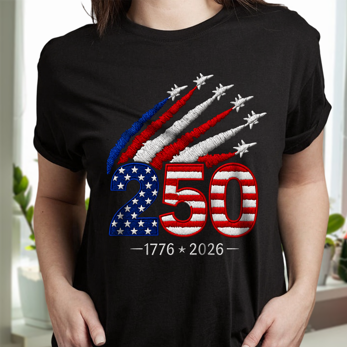 1776–2026 250 Years America Anniversary Embroidered Effect Dark Shirt LM32 668917