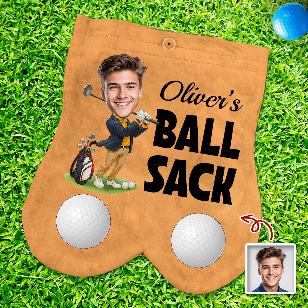 Personalised Cartoon Character Face Photo Suede Golf Ball Bag Sack with 2 Golf Balls Golf Accessory Birthday Gift for Golfer Golf Player HO82 900628