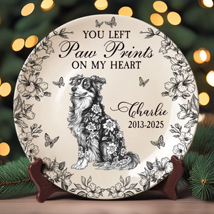 Custom Dog Breeds You Left Paw Prints On My Heart Chinoiserie Toile De Jouy Style Personalized Memorial Ceramic Plate HA75 892652