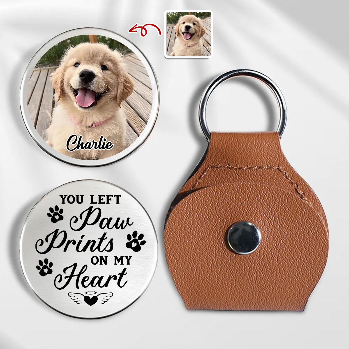 Custom Dog Photo You Left Paw Prints On My Heart Memorial Dog Pocket Hug HA75 897952