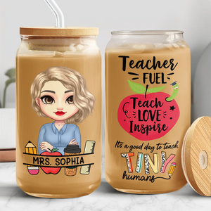 Personalized Teach Love Inspire Glass Can With Lid Gift For Teacher HA75 892630