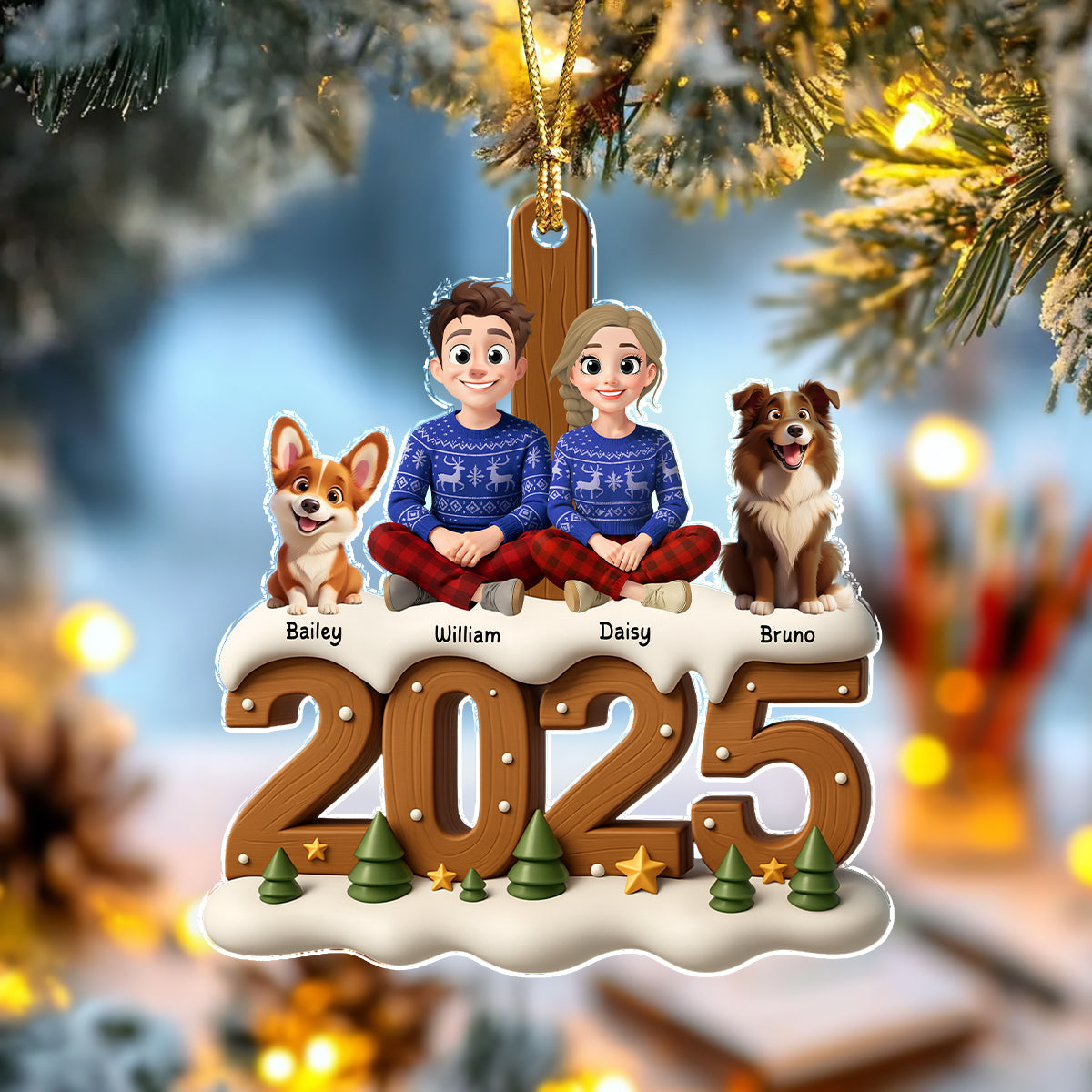 You & Me And The Dog Cozy Xmas Crew Acrylic Ornament Personalized Gift For Christmas HO82 900114