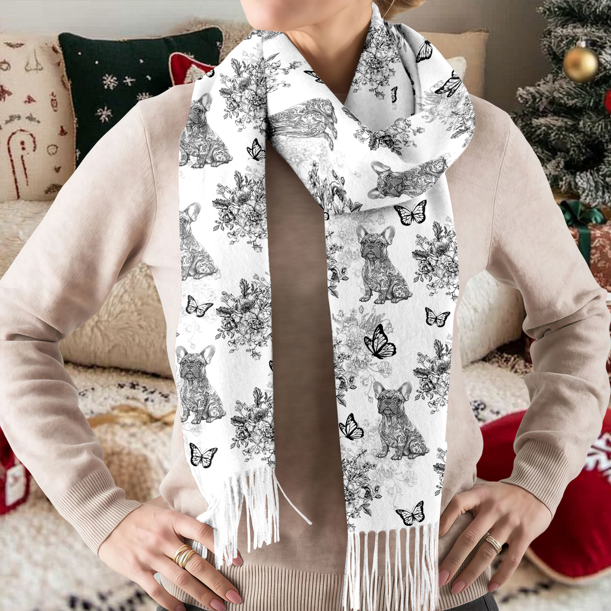 Personalized Dog Chinoiserie Toile De Jouy Style Scarf HO82 900758