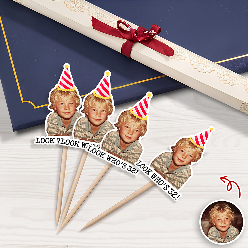 Custom Look Who’s Photo Cupcake Topper Funny Birthday Party Favors LM32 899913