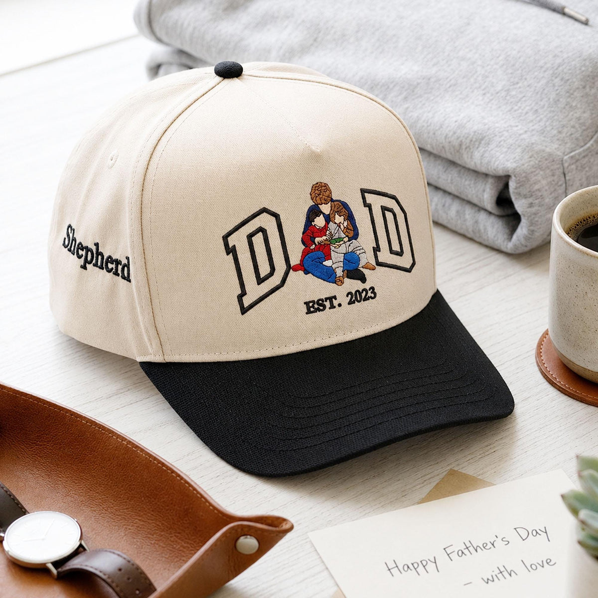 Custom Portrait Embroidered Dad Trucker Hat, Father's Day Gift For Dad LM32 669249
