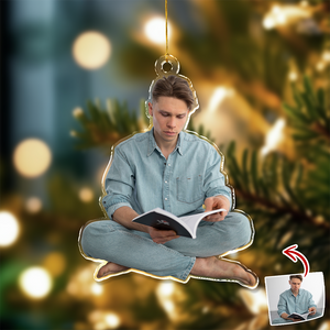 Custom Photo A Guy Addicted To Reading Books Acrylic Ornament For Book Lovers HO82 894740