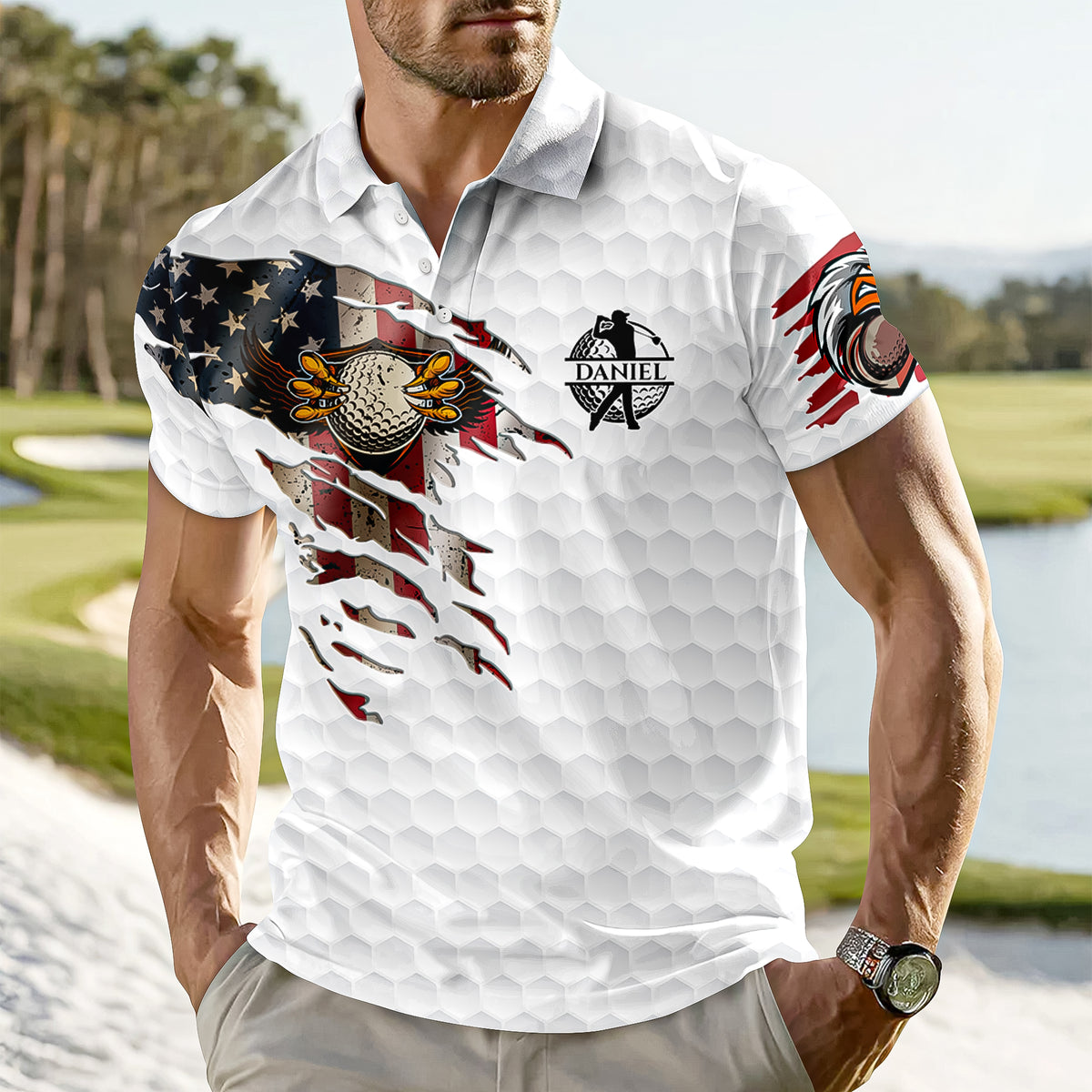 Personalized Bald Eagles American Flag Polo Shirt, Gift For Golf HO82 900824