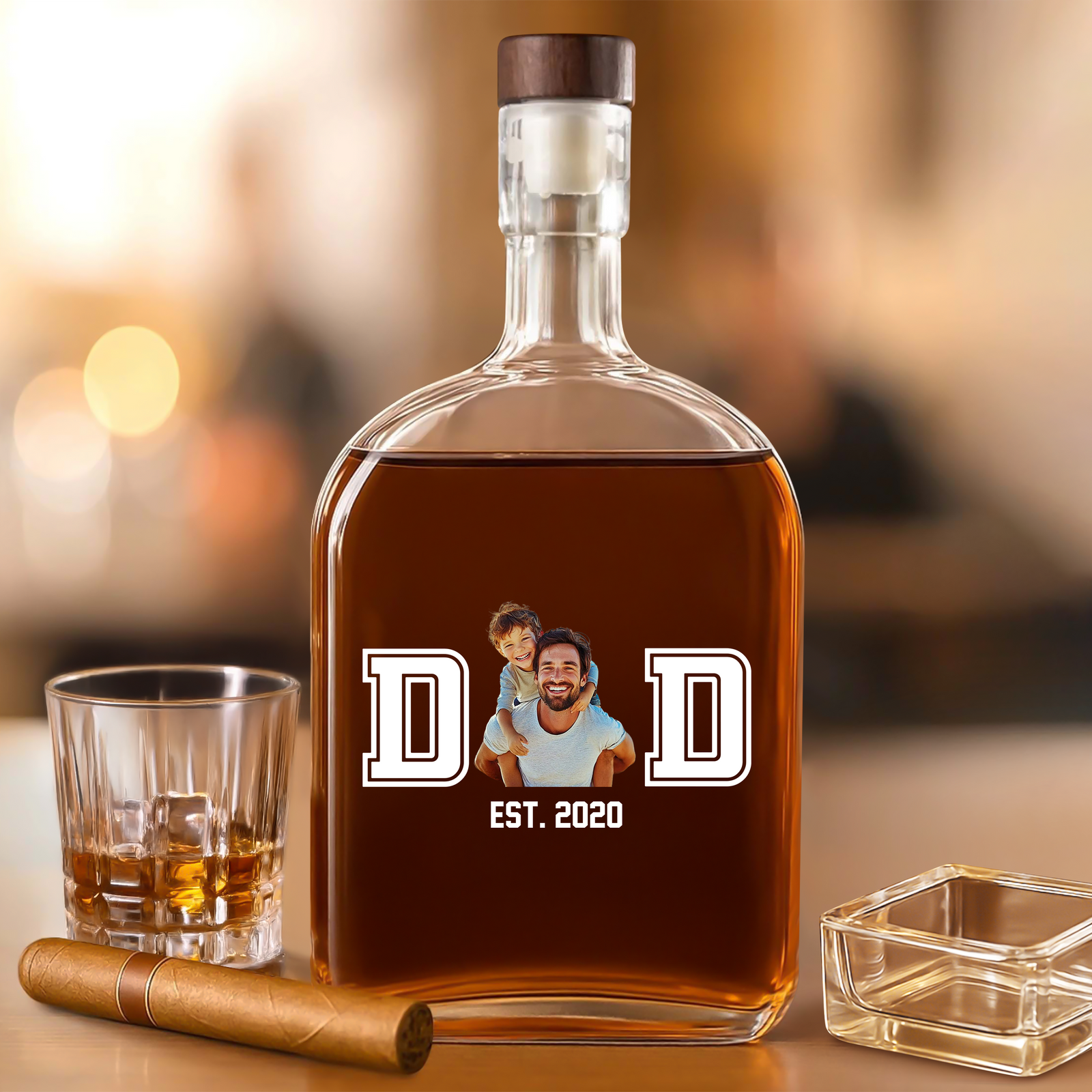 Custom Photo Dad & Kid Whiskey Bottle Father's Day Gift For Dad CH07 896000