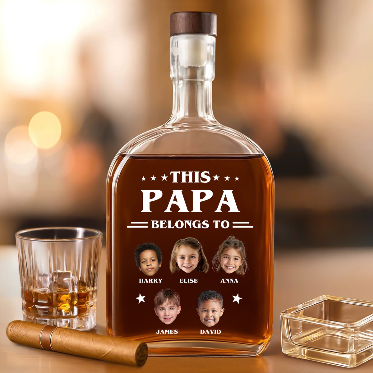 This Papa Is Powered By Love - Family Personalized Custom Whiskey Bottle - Father's Day, Gift For Dad, Grandpa HO82 894076