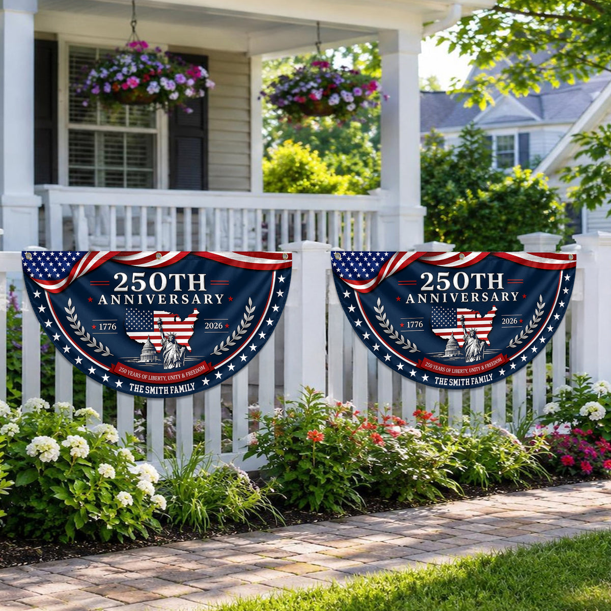 Custom Family Name US 250 Years of Liberty, Unity & Freedom 1776-2026 Non-Pleated Fan Flag TH10 170229
