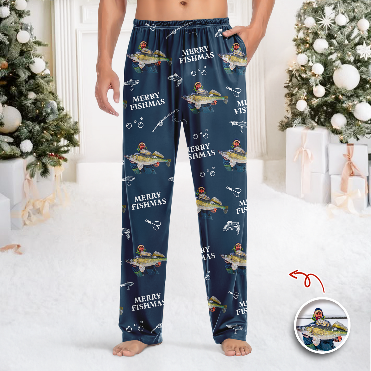 Custom Photo Merry Fishmas Sweatpants Christmas Gift For Fishing Lovers, Fisherman HA75 898126