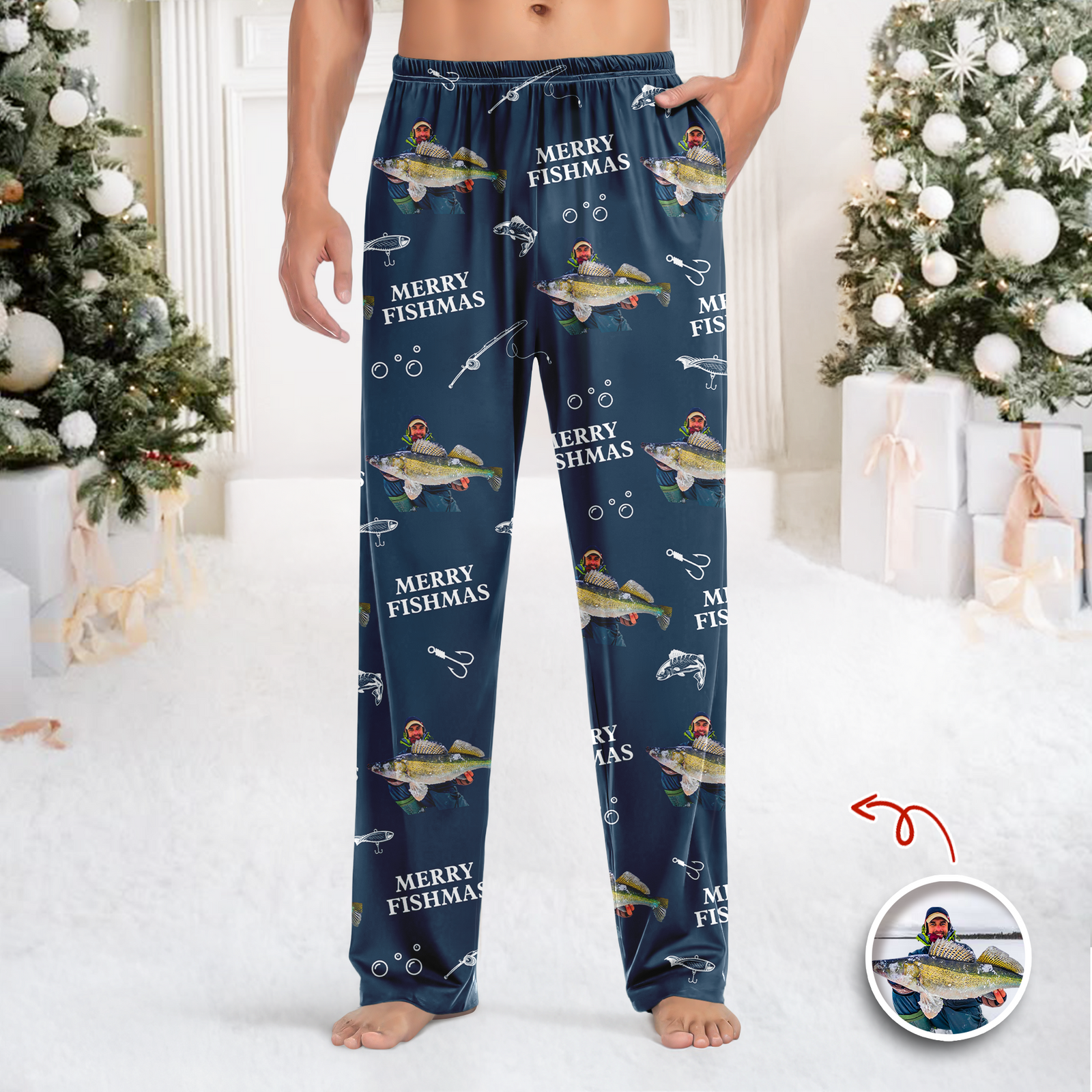 Custom Photo Merry Fishmas Sweatpants Christmas Gift For Fishing Lovers, Fisherman HA75 898126