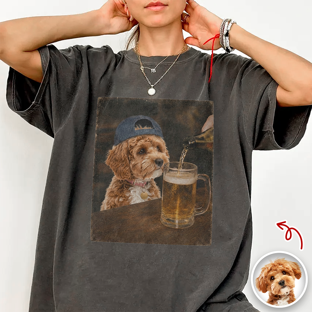 Custom Pet Drinking Beer Coffee Photo Funny Comfort Colors Shirt Funny Dog Lovers Gift CH07 911908