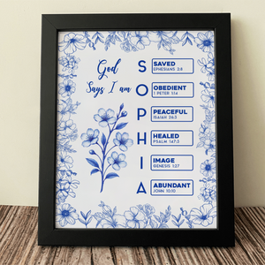 God Says I Am Name Letter In Bible Toile De Jouy Style - Personalized Picture Frame CH07 896820