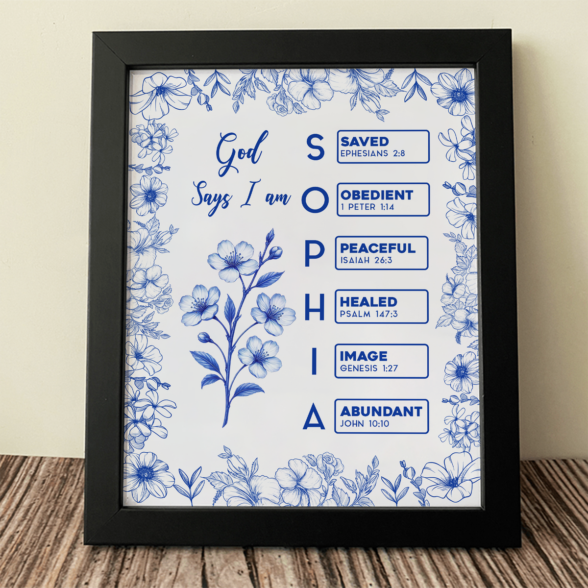 God Says I Am Name Letter In Bible Toile De Jouy Style - Personalized Picture Frame CH07 896820