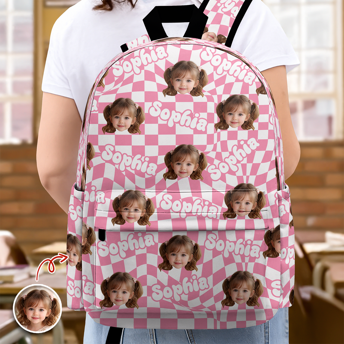 Custom Photo Kid Backpack Plaid With Name Back To School Gift HA75 921554