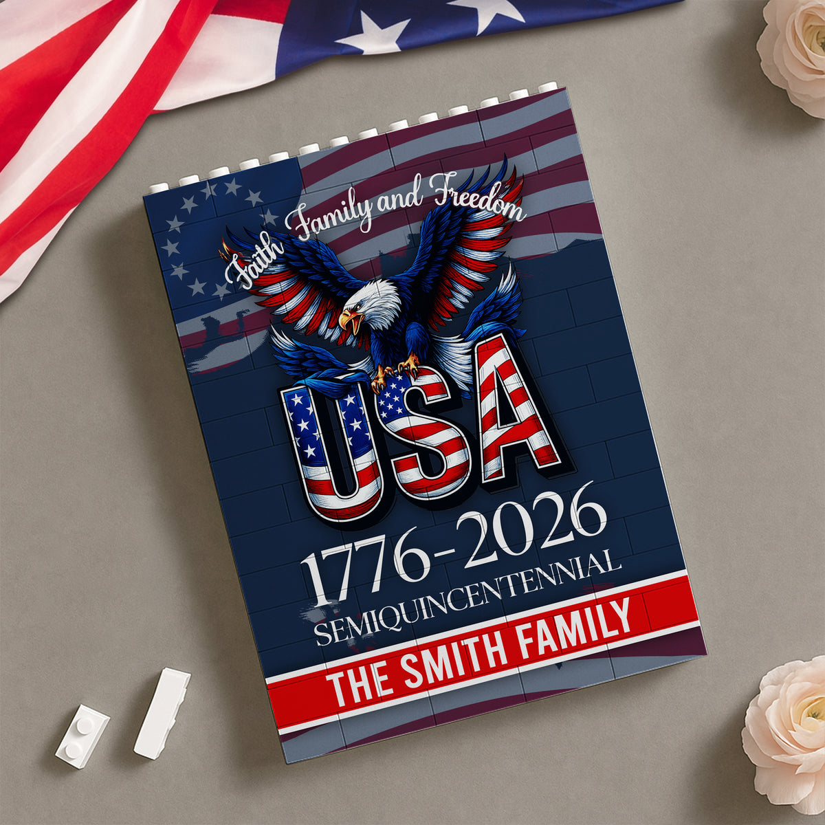 Custom Name Faith, Family & Freedom America Patriotic Building Brick Blocks HA75 920540