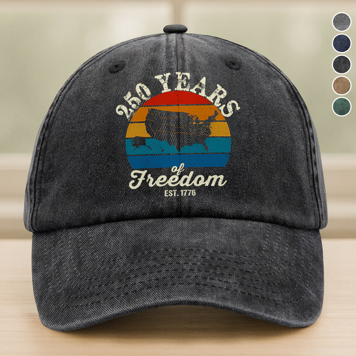 Custom Dog Photo 250 Years of Freedom EST. 1776 Washed Denim Baseball Cap LM32 895329