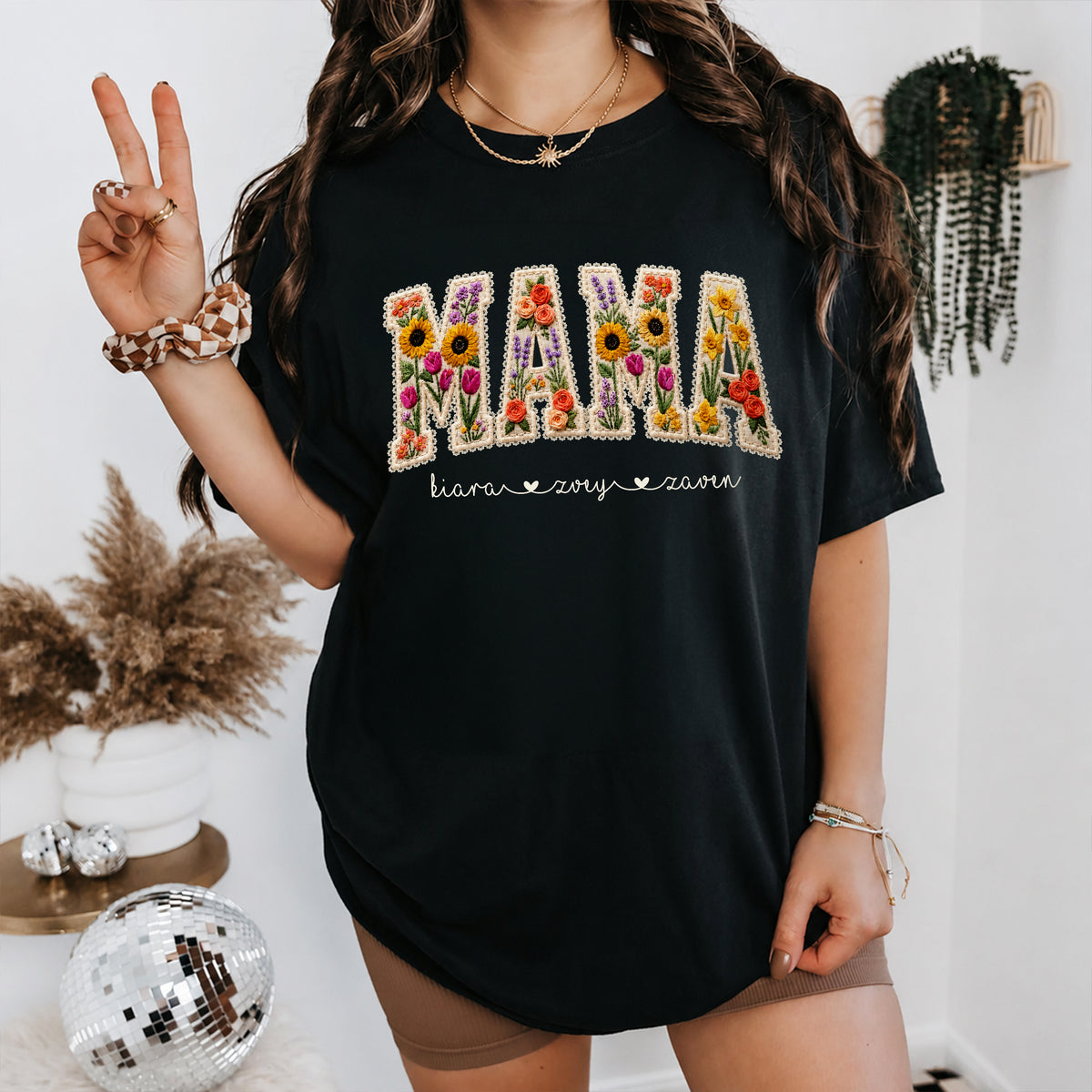 Custom Mama Shirt With Kids Names Faux Embroidery Effect Comfort Shirt HO82 903346