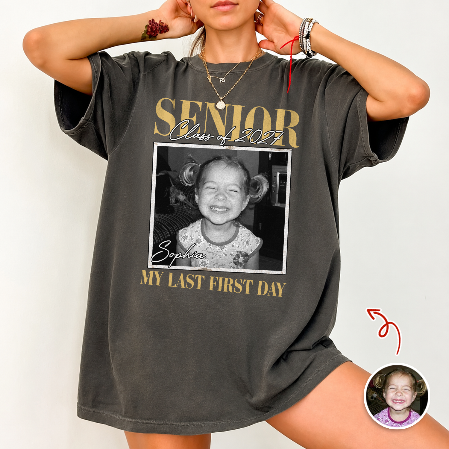 Custom Vintage Photo And Year Officially A Senior - My Last First Day Comfort Shirt CH07 180284