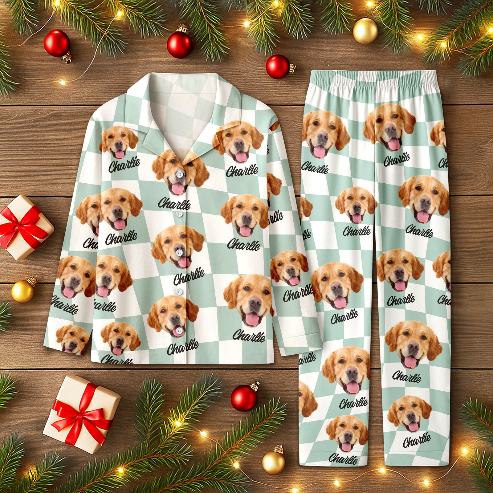 Custom Dog Cat Face Gingham Pattern Pajamas For Dog Cat Lovers LM32 897259