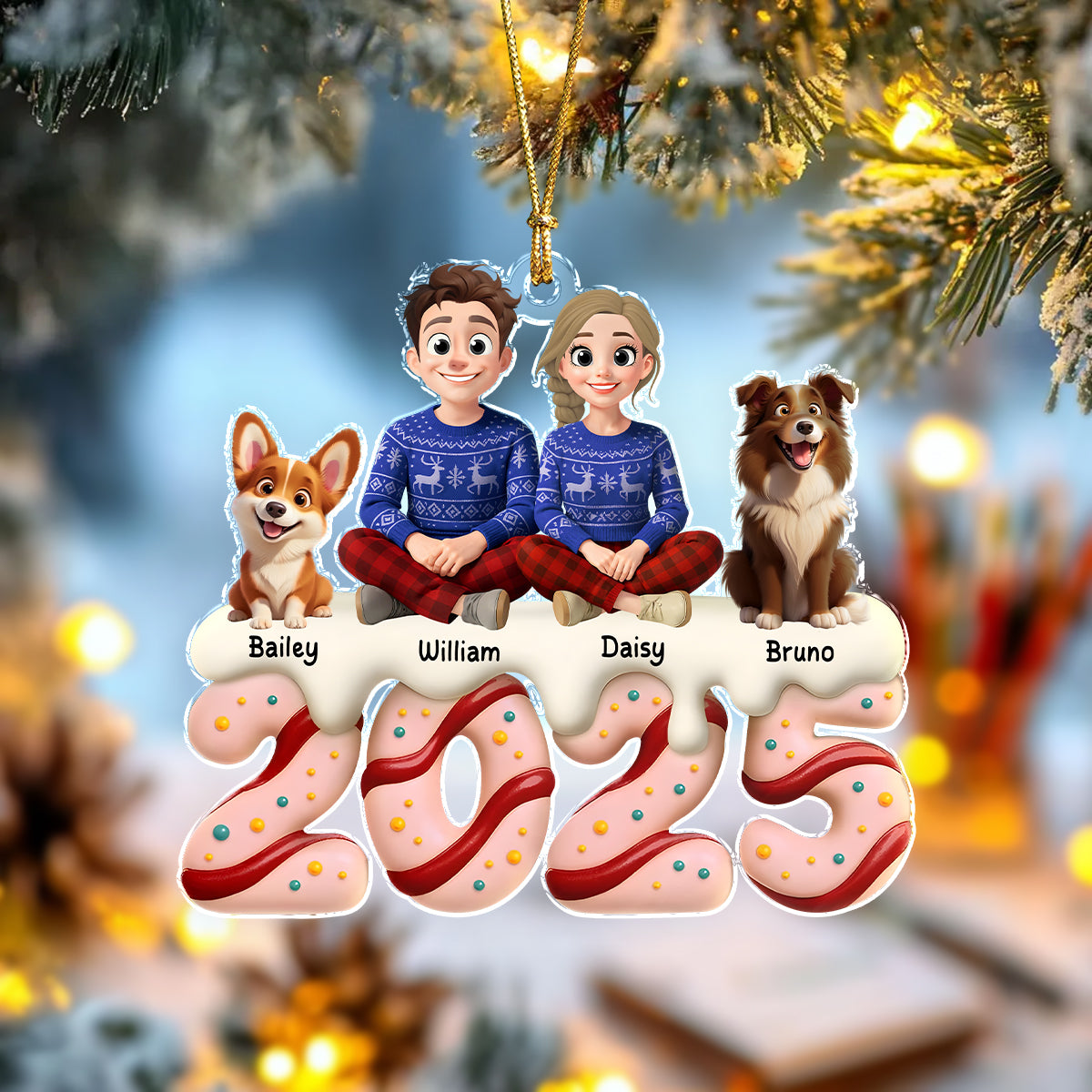 Personalized Family Christmas With Dog Acrylic Ornament HA75 897992