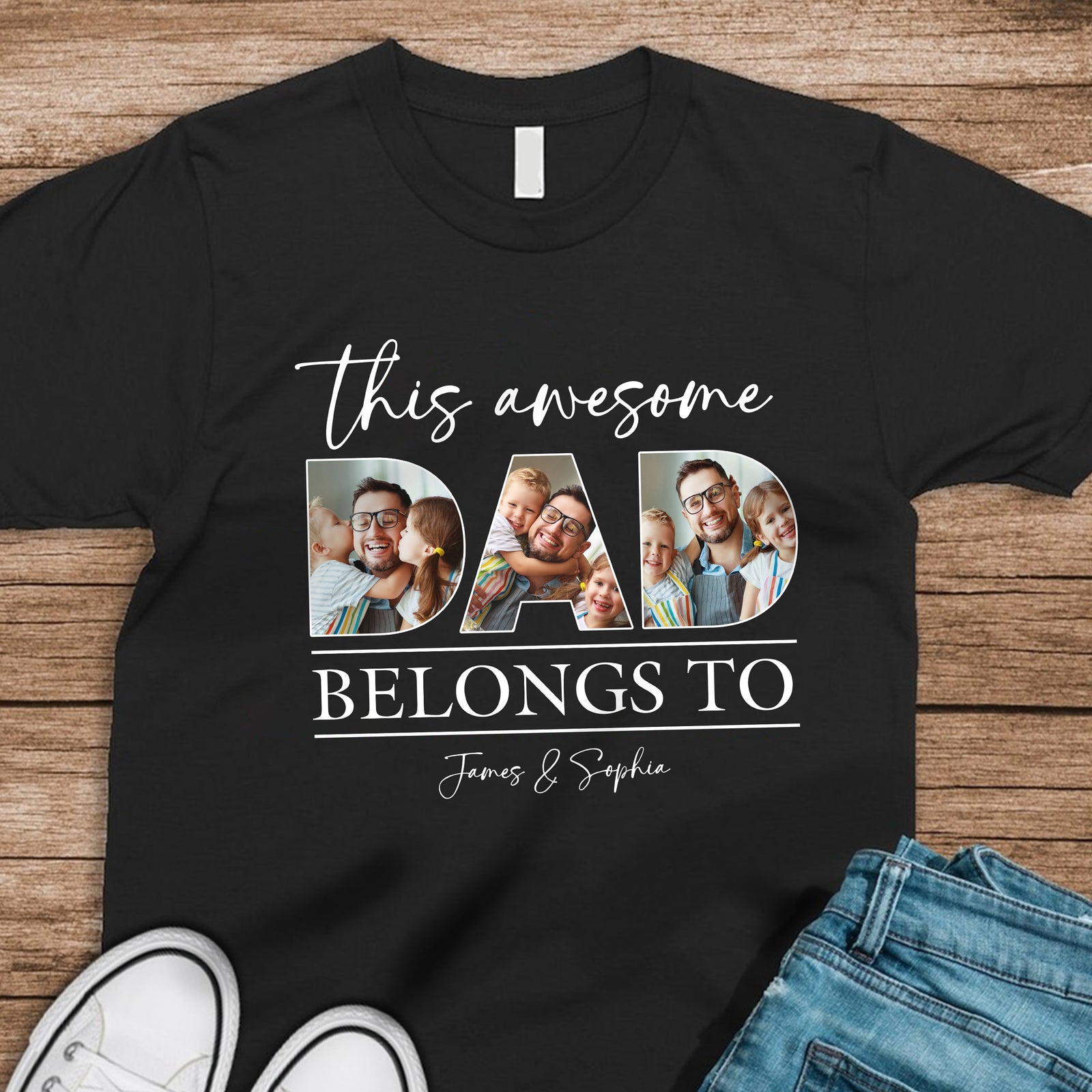 Custom Photo This Awesome Dad Belongs To Dark Shirt For Father's Day LM32 893633