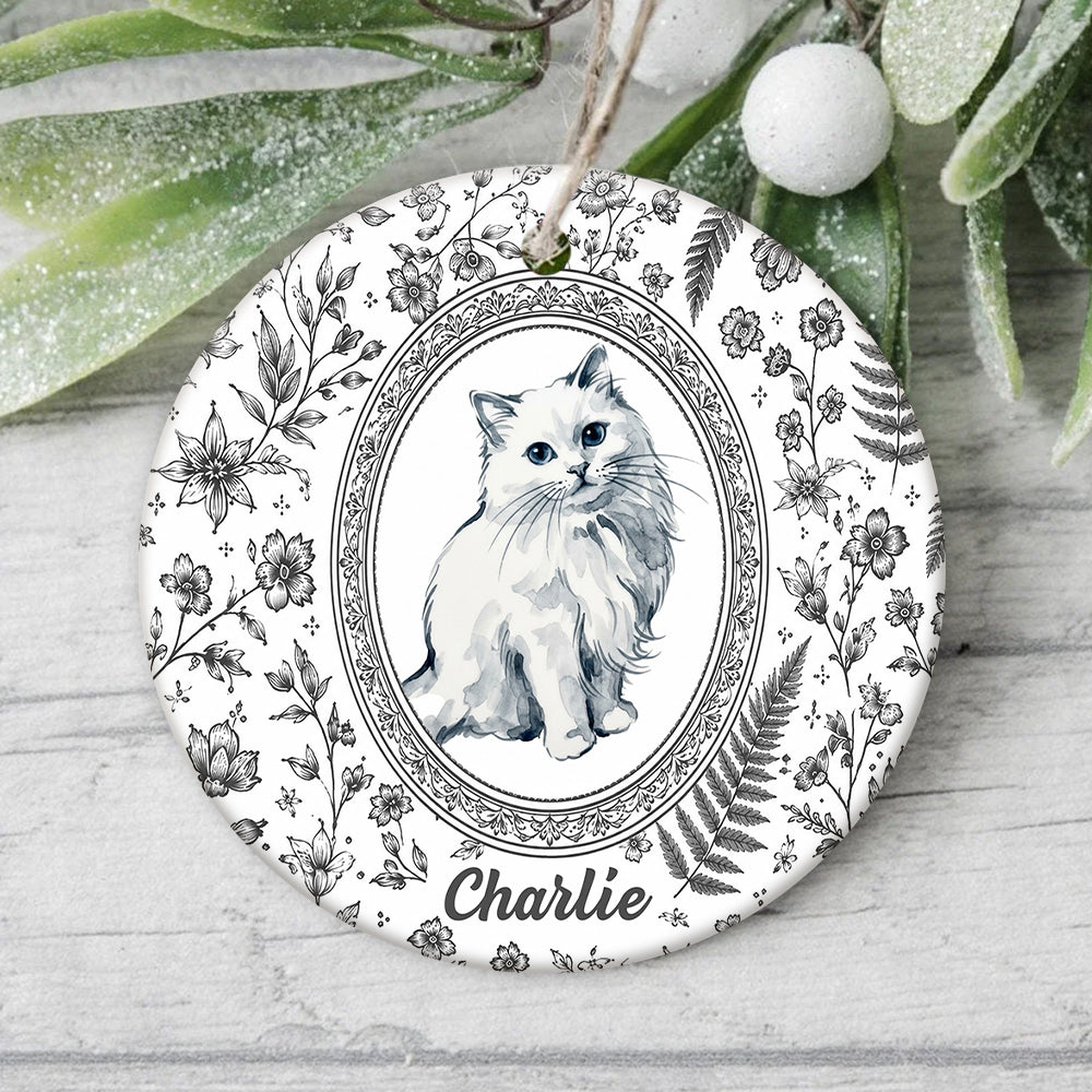 Custom Photo Watercolor Portrait Toile de Jouy Style Christmas Ceramic Ornament, Gift for Pet Lovers LM32 669743