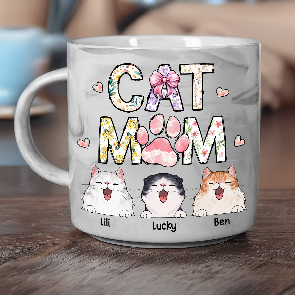 Cat Mom Dog Mom Floral Personalized Marble Mug CH07 895532