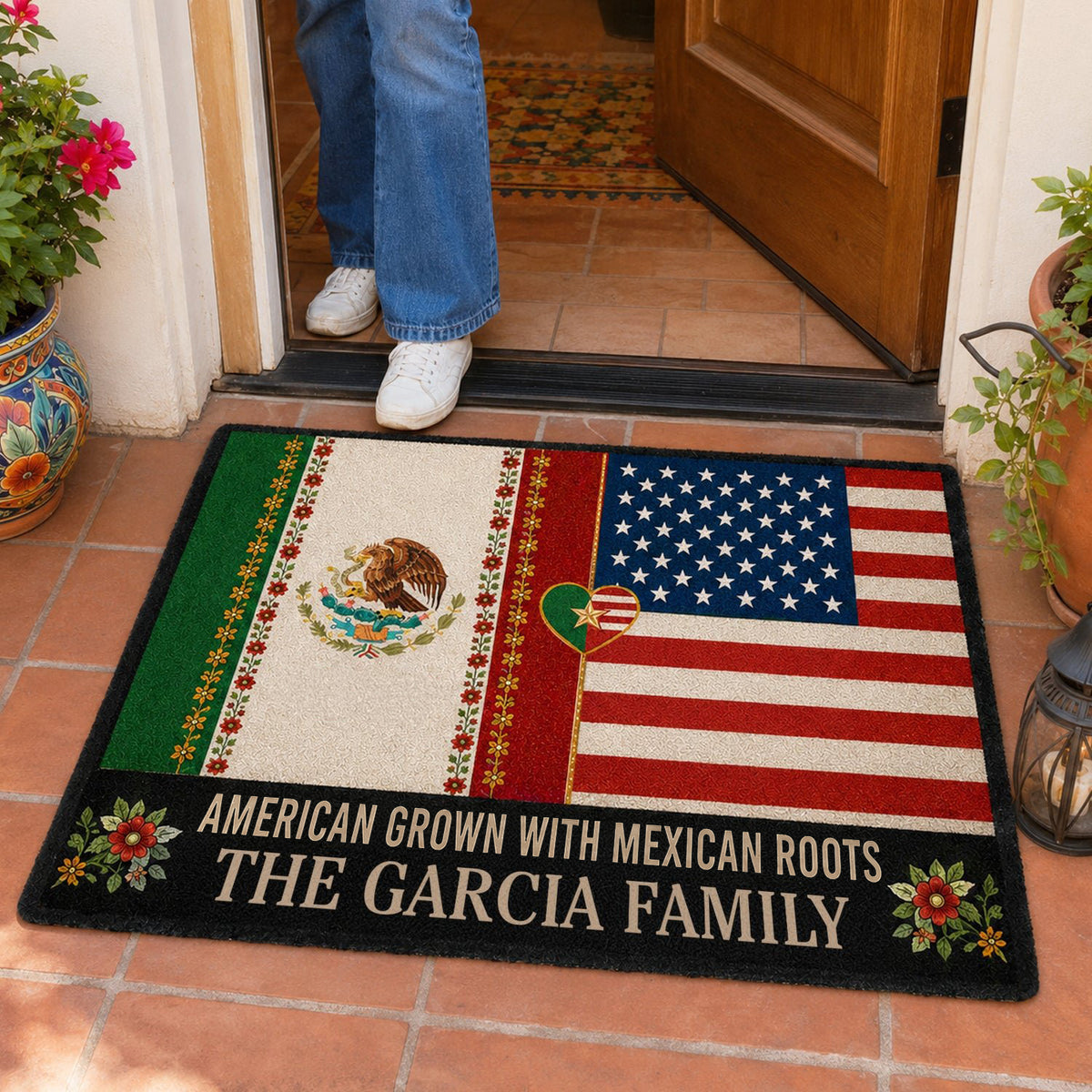 Personalized Mexico USA Two Cultures One Family Doormat K228 922178