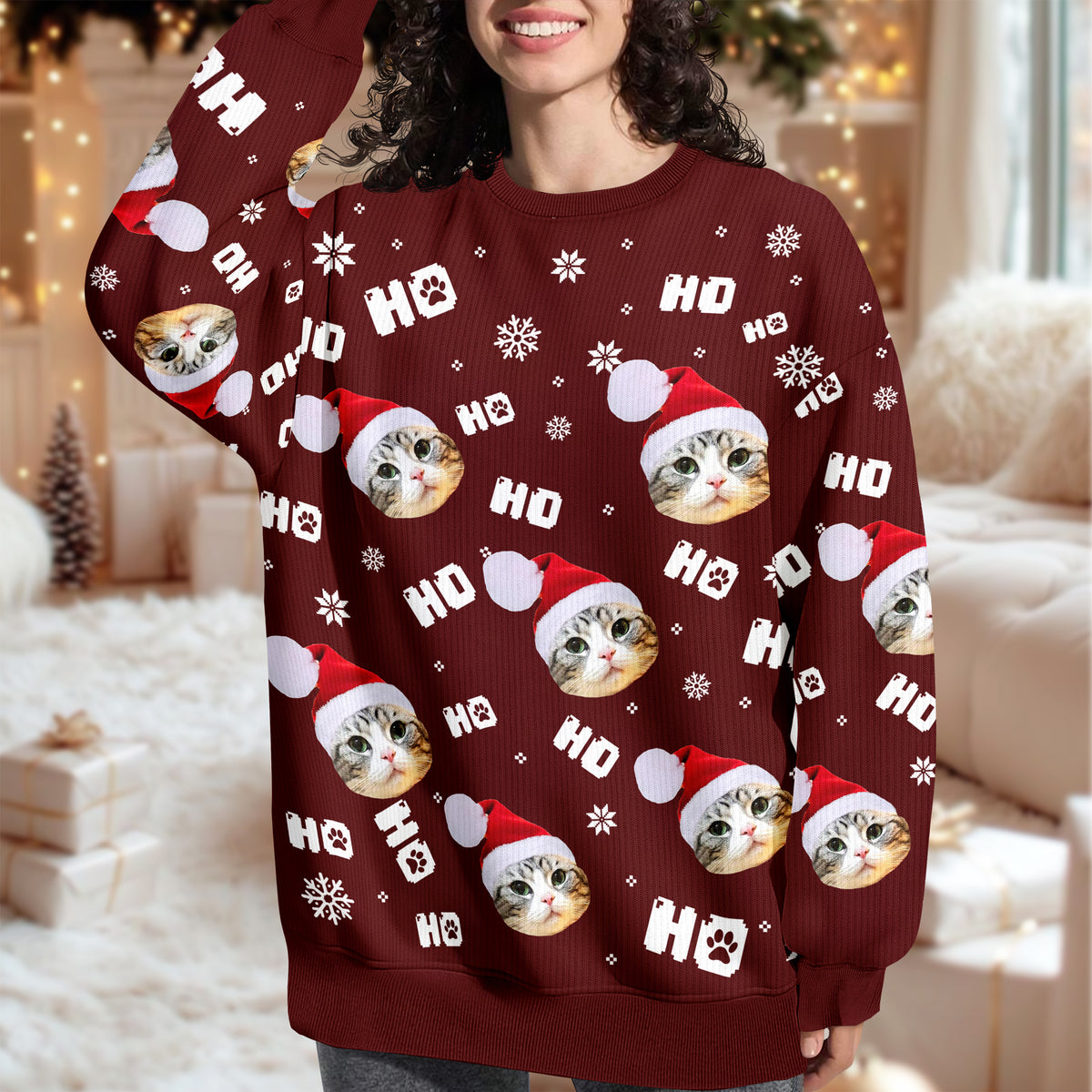 Custom Funny Cat Photo Christmas Ugly Sweater Personalized Gift For Cat Lover CH07 899570