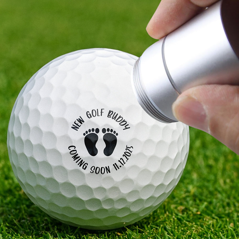 Personalised New Golf Buddy Baby Footprints Pregnancy Announcement Golf Ball Stamp with Date Funny Father's Day Birthday Gift for Dad Grandpa HO82 900674