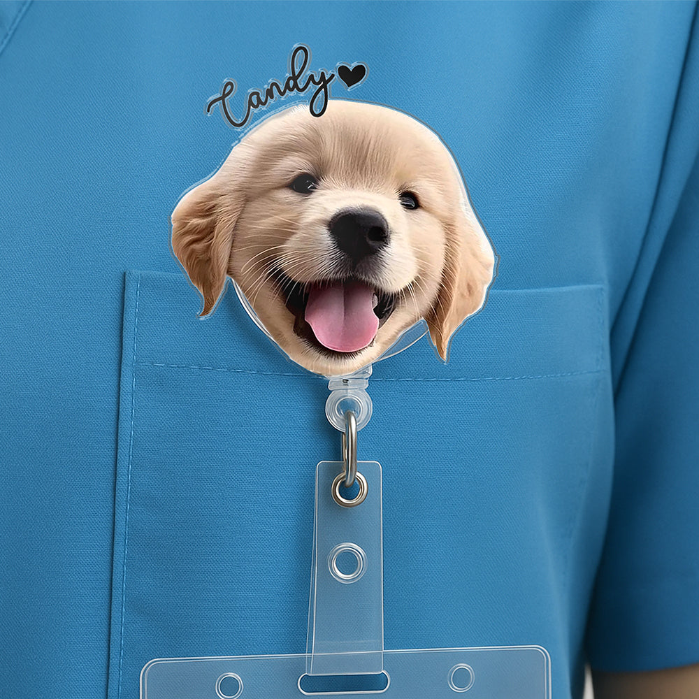 Custom Cute Pet Face & Name Acrylic Badge Reel Gift For Dog Lovers CH07 910758