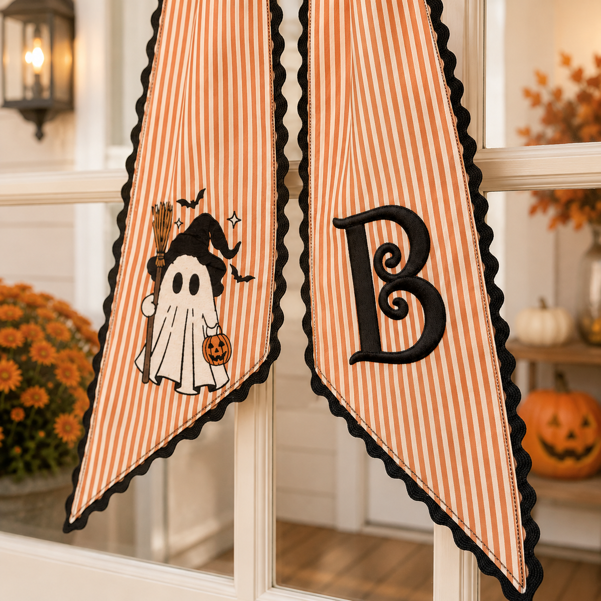 Personalized Embroidered Initial Halloween Ghost Seasonal Wreath Sash LM32 669757