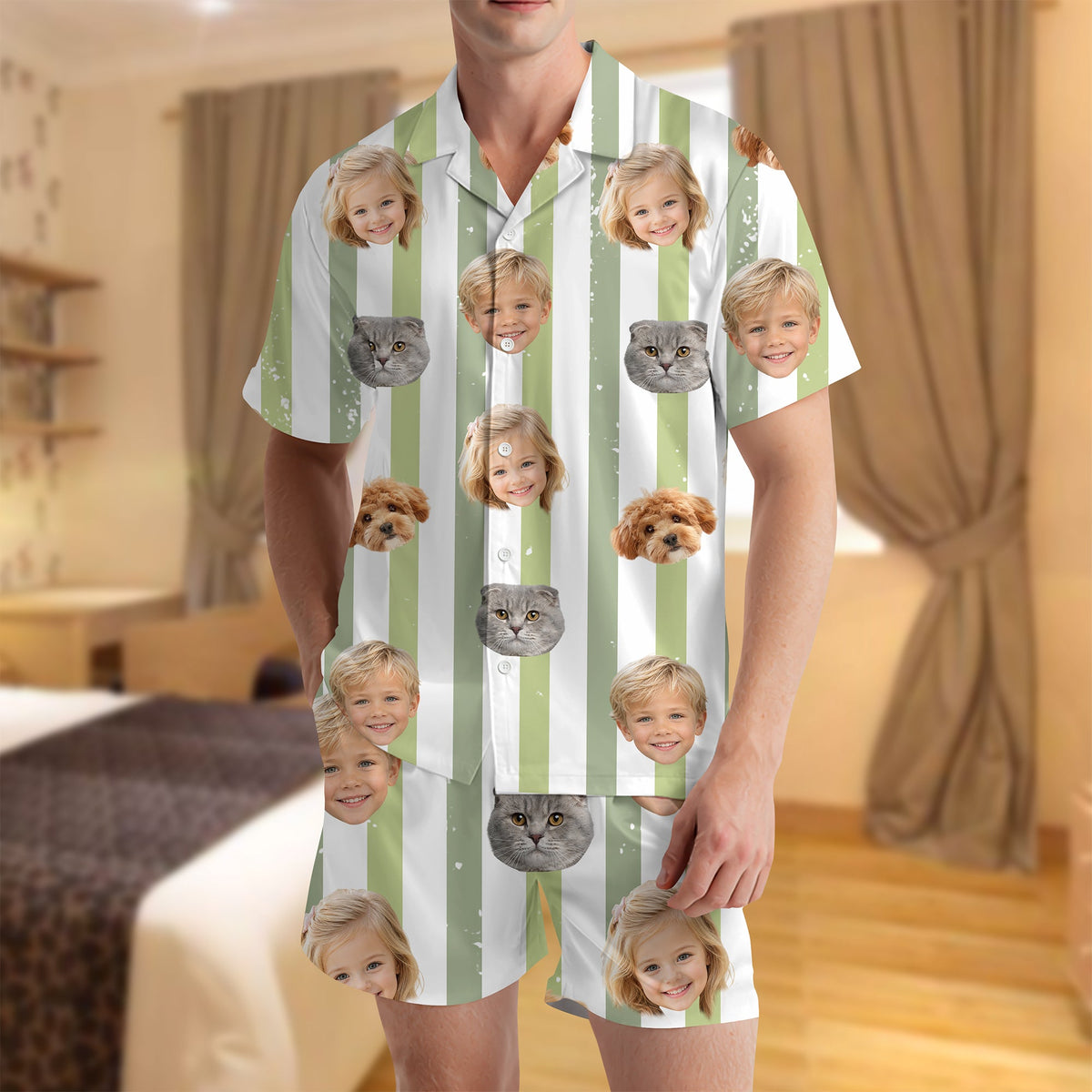 Custom Funny Face Striped Short Pajamas, Personalized Matching Family Sleepwear LM32 669823