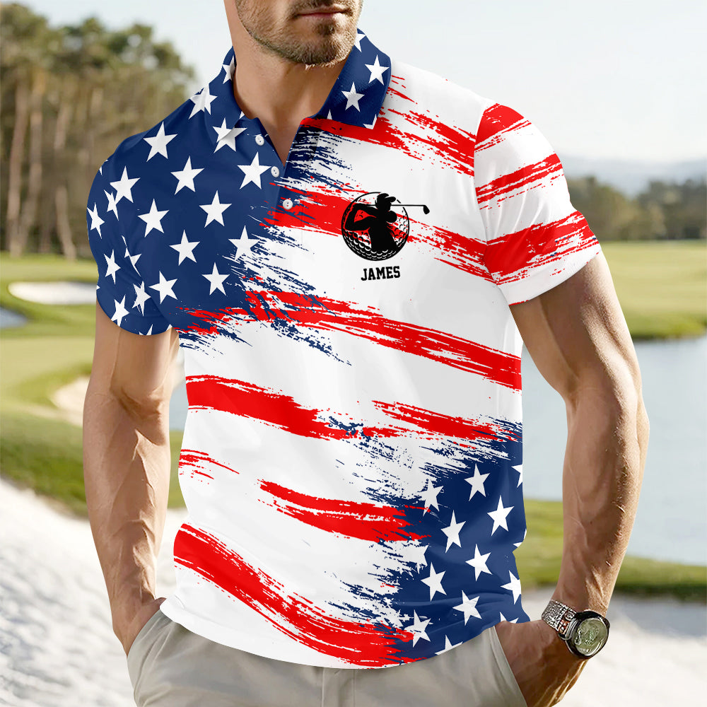 Personalized Golf Ball America Flag Patriotic Polo Shirt Gift For Golfer, Golf Lovers HA75 898708